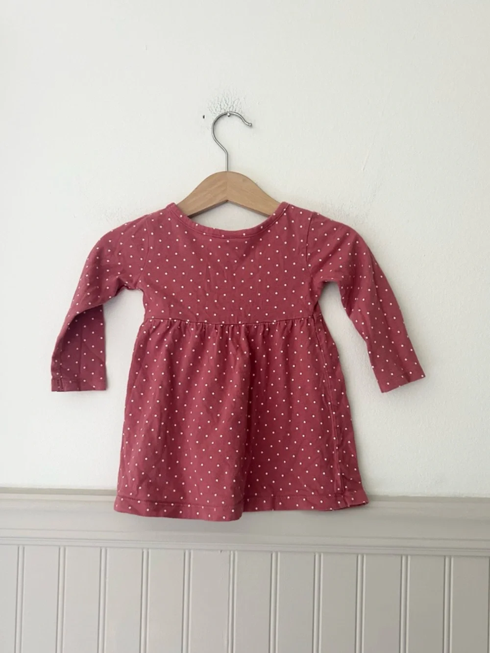 Old Navy Baby 6-12M Dusty Rose Polka Dot Long Sleeve Cotton Knit Twirl Dress